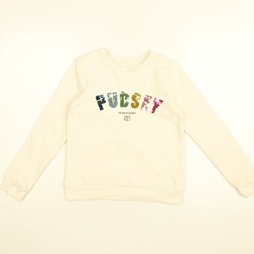 Pudsey Girls White Cotton Pullover Sweatshirt Size 8-9 Years Pullover - Team Pudsey, Sequins