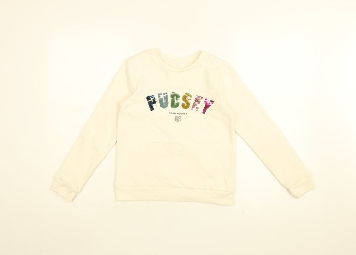 Pudsey Girls White Cotton Pullover Sweatshirt Size 8-9 Years Pullover - Team Pudsey, Sequins