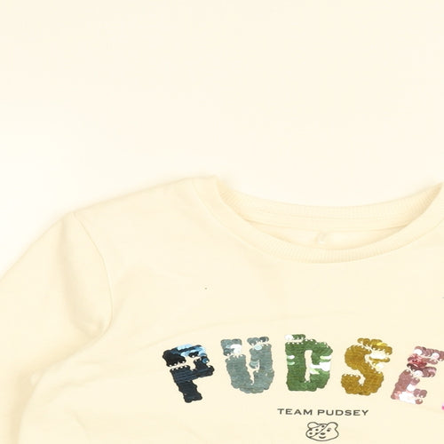 Pudsey Girls White Cotton Pullover Sweatshirt Size 8-9 Years Pullover - Team Pudsey, Sequins
