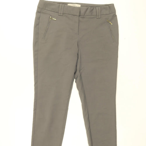 NEXT Womens Grey Cotton Chino Trousers Size 12 L25.5 in Regular Zip