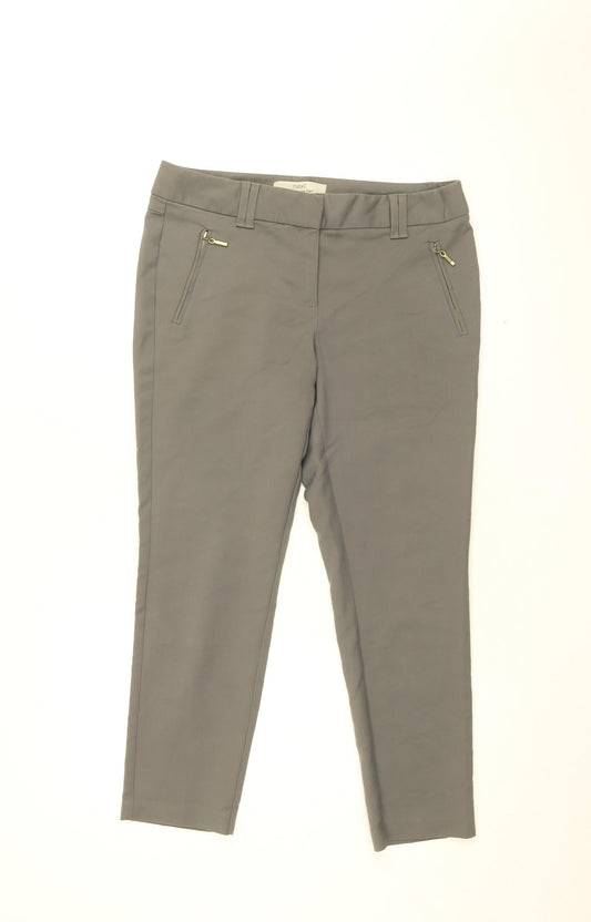 NEXT Womens Grey Cotton Chino Trousers Size 12 L25.5 in Regular Zip