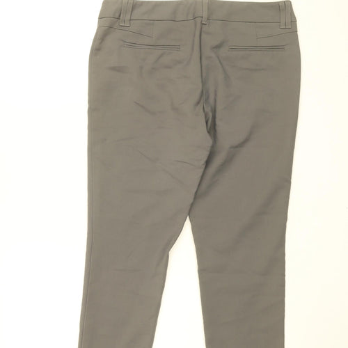 NEXT Womens Grey Cotton Chino Trousers Size 12 L25.5 in Regular Zip