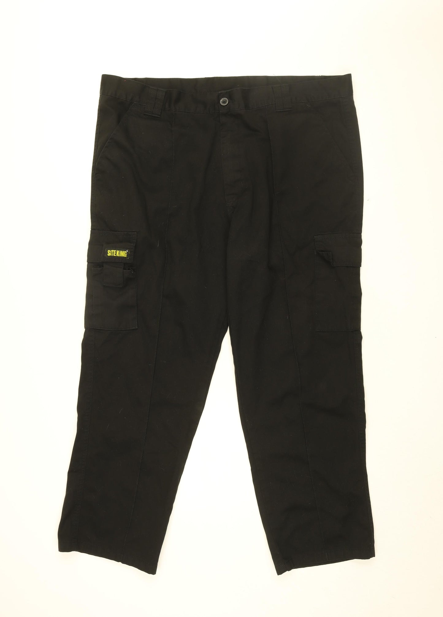 Site King Mens Black Cotton Trousers Size 42 in L29 in Regular Zip
