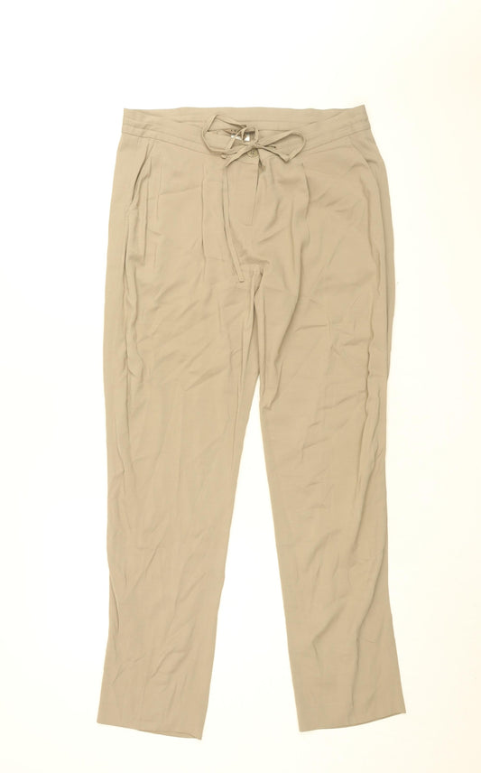 Jigsaw Womens Beige Viscose Trousers Size 12 L30.5 in Regular Zip