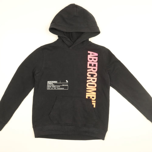 Abercrombie & Fitch Girls Black Cotton Pullover Hoodie Size 11-12 Years Pullover - Abercrombie logo