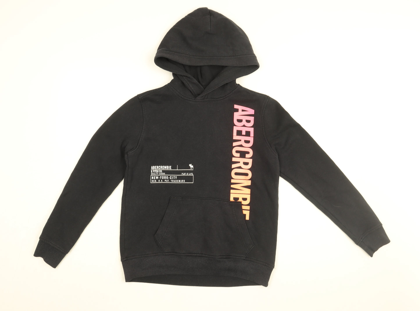 Abercrombie & Fitch Girls Black Cotton Pullover Hoodie Size 11-12 Years Pullover - Abercrombie logo
