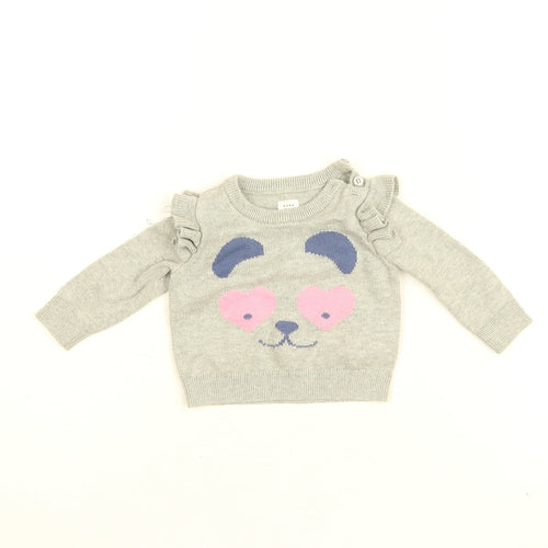Gap Baby Grey Cotton Pullover Jumper Size 3-6 Months Button - Bear Face