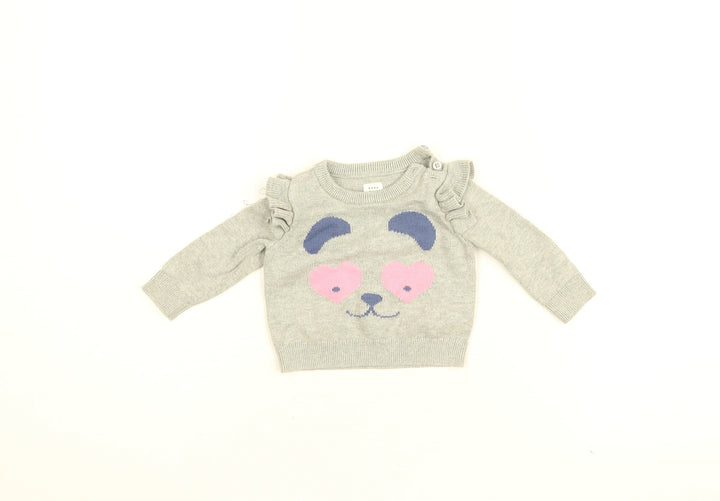 Gap Baby Grey Cotton Pullover Jumper Size 3-6 Months Button - Bear Face