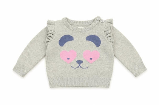 Front view of Gap Baby Grey Cotton jumper, size 3-6, Months Button - Bear Face