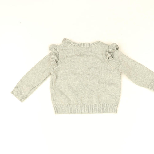 Gap Baby Grey Cotton Pullover Jumper Size 3-6 Months Button - Bear Face