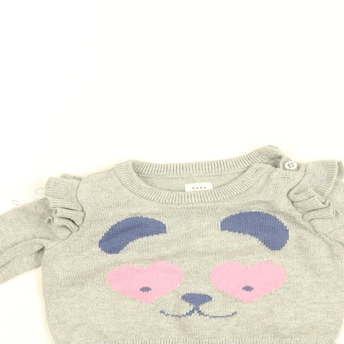 Gap Baby Grey Cotton Pullover Jumper Size 3-6 Months Button - Bear Face