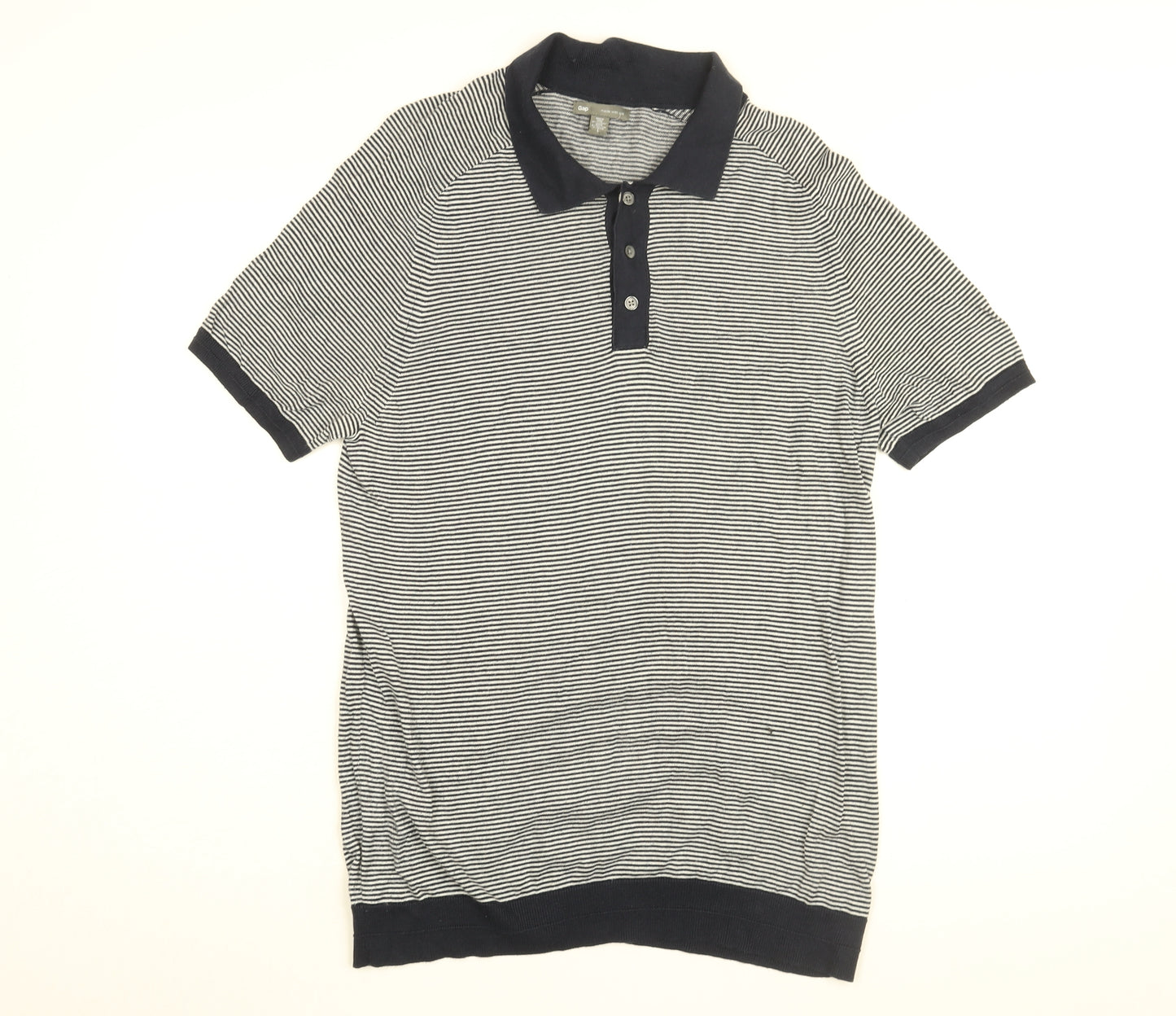 Gap Mens Blue Striped Cotton T-Shirt Size L Collared