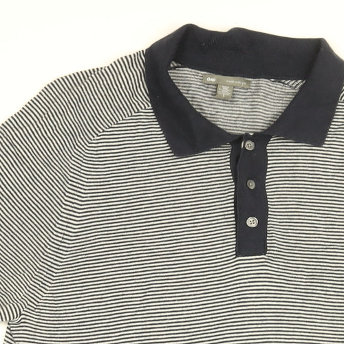 Gap Mens Blue Striped Cotton T-Shirt Size L Collared