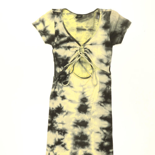 Urban Outfitters Womens Yellow Geometric Polyamide Bodycon Size S V-Neck Tie - Tie Dye