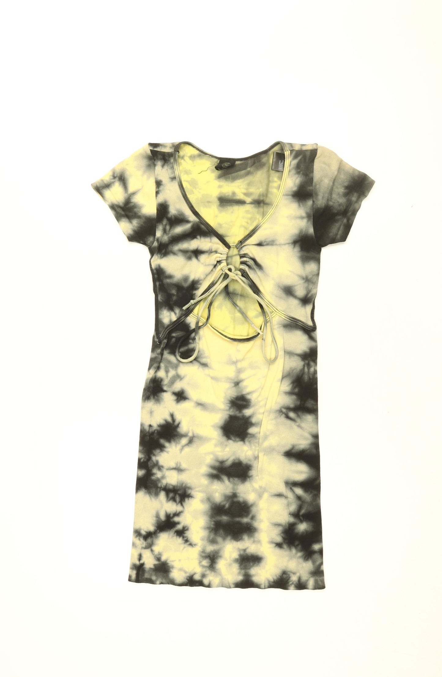 Urban Outfitters Womens Yellow Geometric Polyamide Bodycon Size S V-Neck Tie - Tie Dye