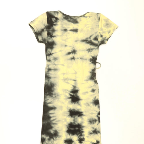 Urban Outfitters Womens Yellow Geometric Polyamide Bodycon Size S V-Neck Tie - Tie Dye