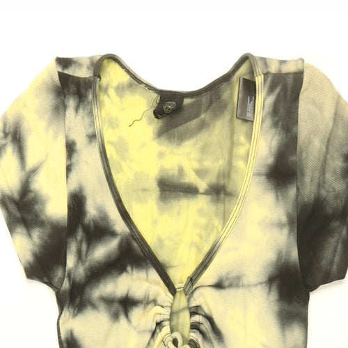 Urban Outfitters Womens Yellow Geometric Polyamide Bodycon Size S V-Neck Tie - Tie Dye