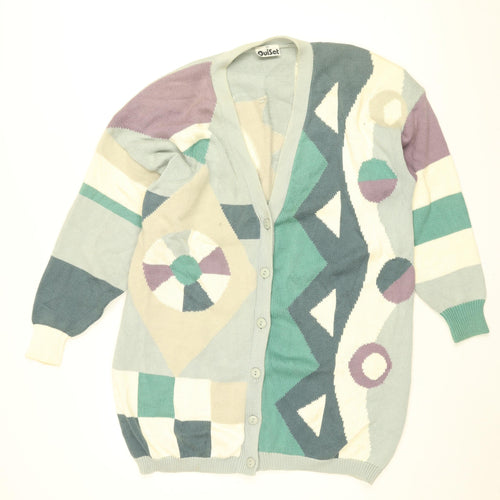 OuiSet Womens Multicoloured V-Neck Geometric Cotton Cardigan Jumper Size L