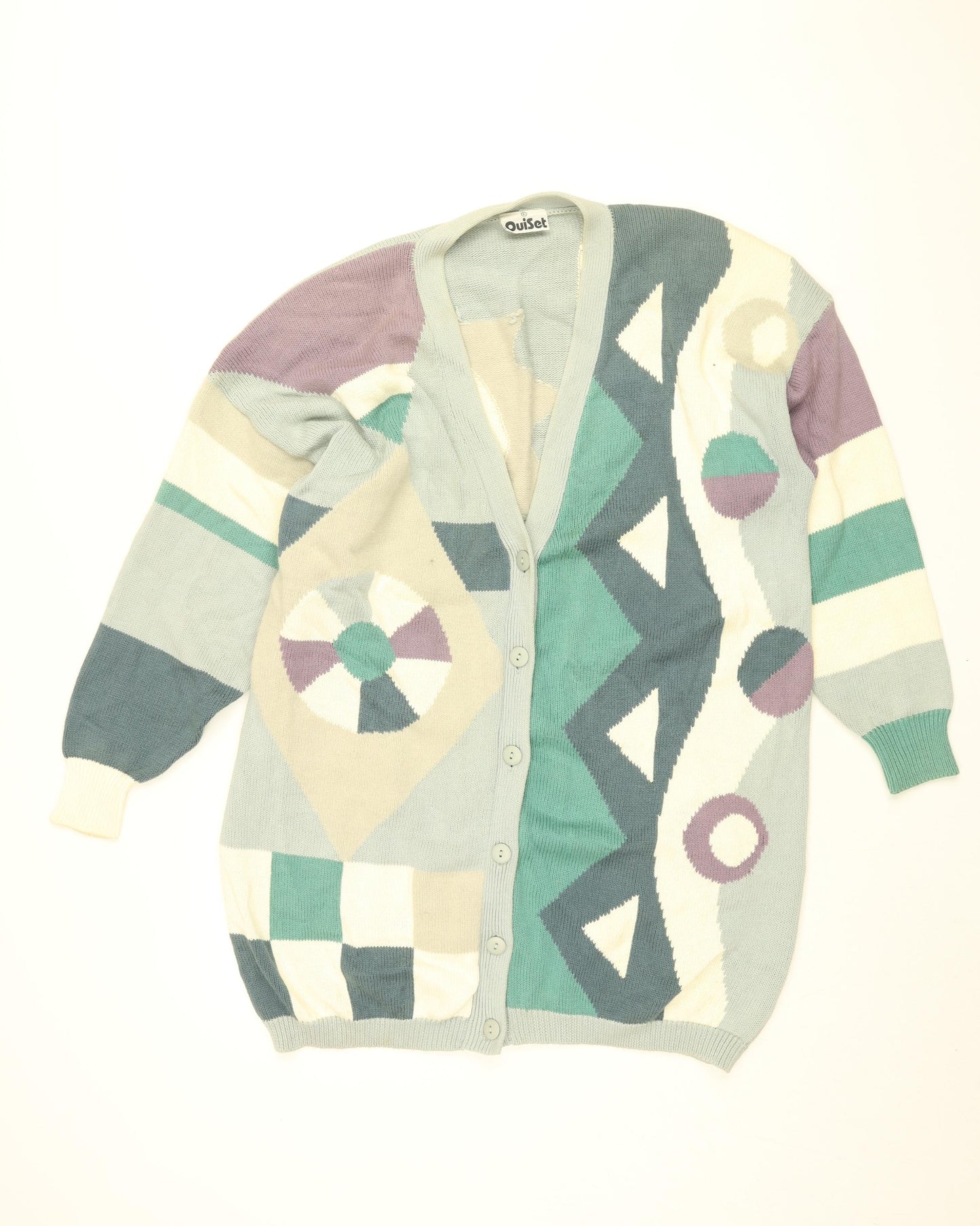 OuiSet Womens Multicoloured V-Neck Geometric Cotton Cardigan Jumper Size L