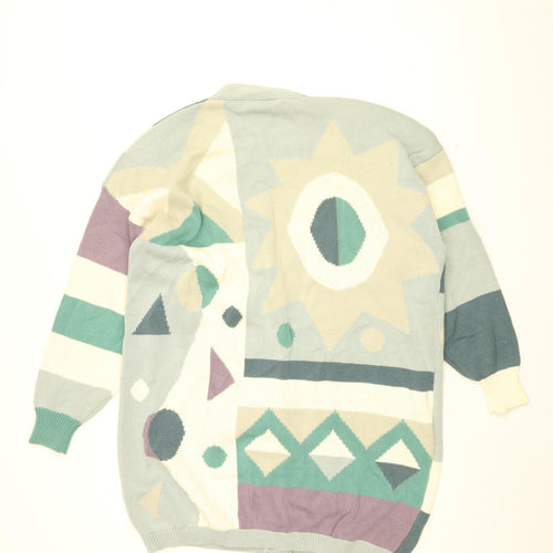 OuiSet Womens Multicoloured V-Neck Geometric Cotton Cardigan Jumper Size L