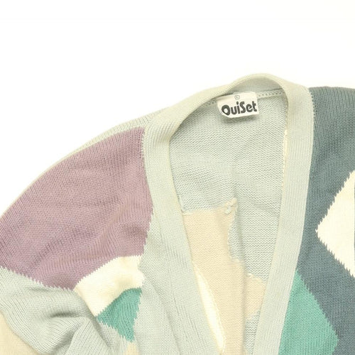 OuiSet Womens Multicoloured V-Neck Geometric Cotton Cardigan Jumper Size L
