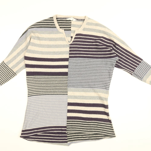 Brantree Womens Blue Striped Cotton Basic T-Shirt Size XS V-Neck