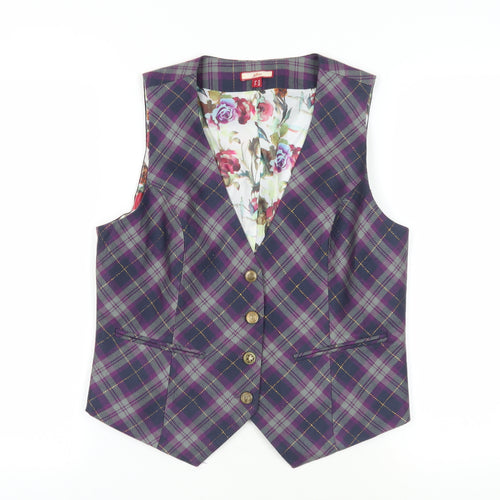 Joe Browns Women's Purple Plaid Waistcoat Size 12
