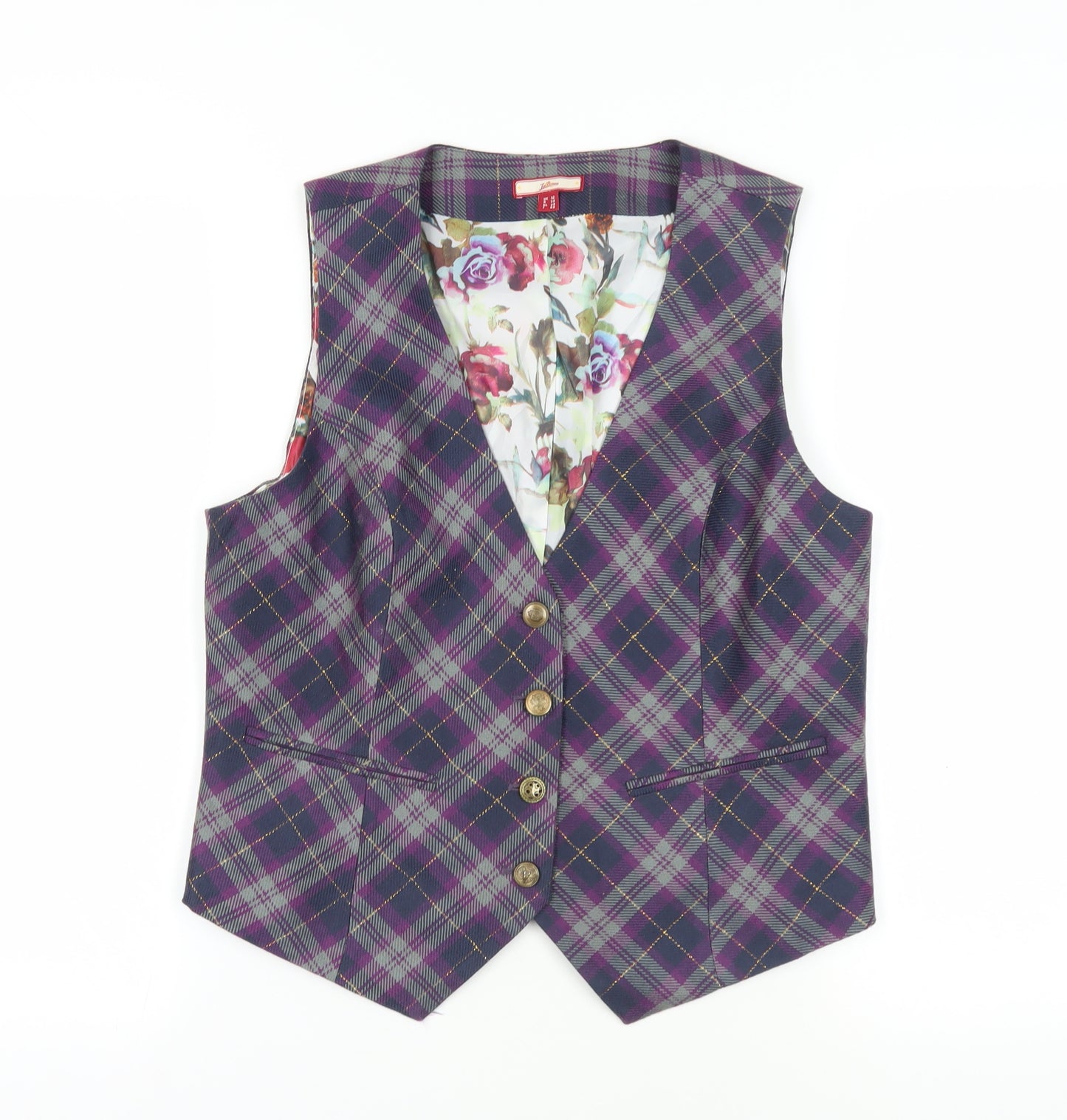 Joe Browns Women's Purple Plaid Waistcoat Size 12