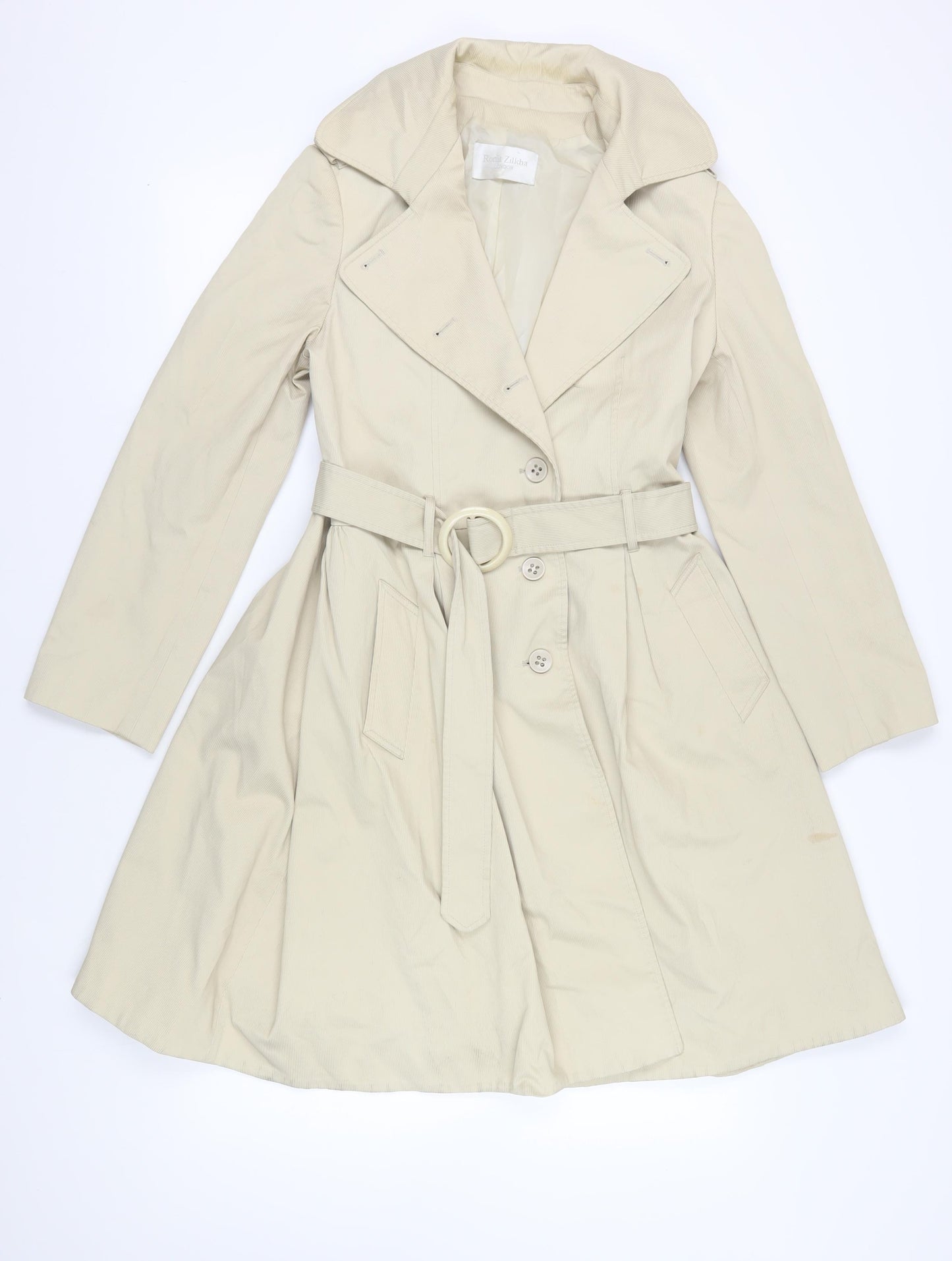 Ronit Zilkha Beige Trench Coat Size 12 Belted Classic