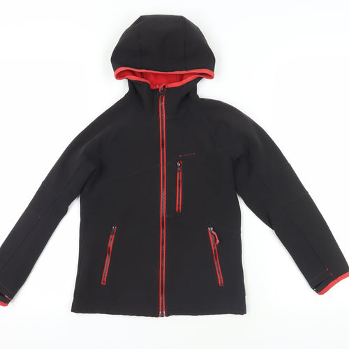 Oxylane Girls' Black Soft Shell Jacket, Size 8, Hooded