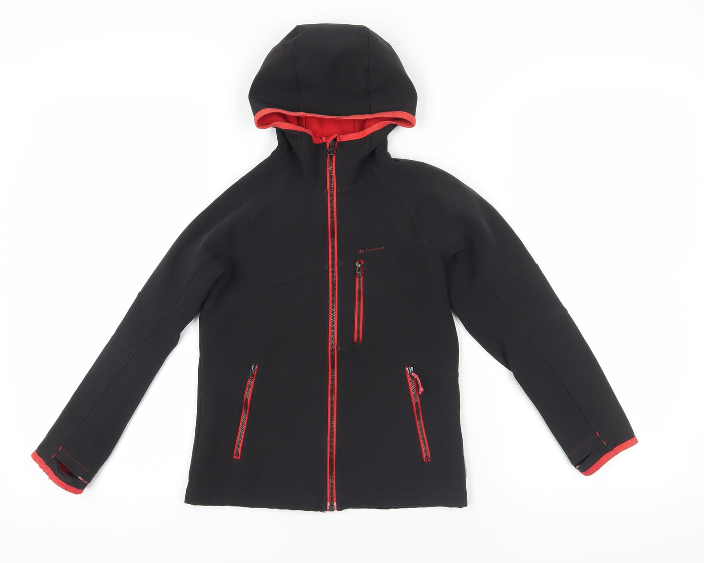 Oxylane Girls' Black Soft Shell Jacket, Size 8, Hooded