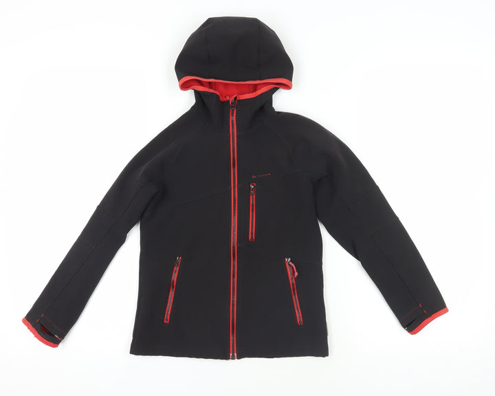 Oxylane Girls' Black Soft Shell Jacket, Size 8, Hooded