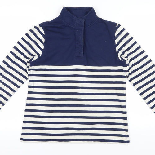 Cotton Traders Navy & White Striped Henley Sweatshirt Size 12