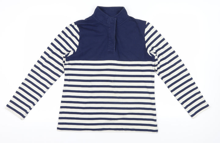 Cotton Traders Navy & White Striped Henley Sweatshirt Size 12