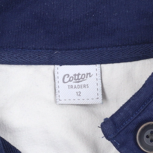 Cotton Traders Navy & White Striped Henley Sweatshirt Size 12