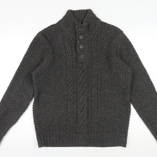 RJR.John Rocha Grey Henley Jumper L Wool Blend