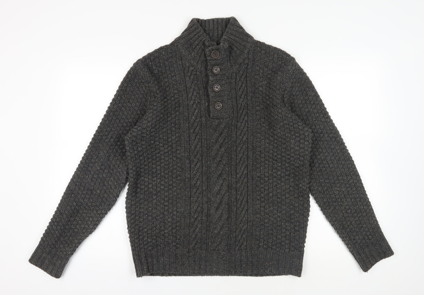 RJR.John Rocha Grey Henley Jumper L Wool Blend