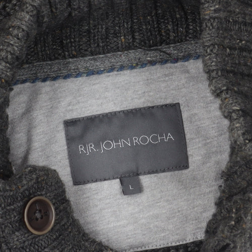 RJR.John Rocha Grey Henley Jumper L Wool Blend