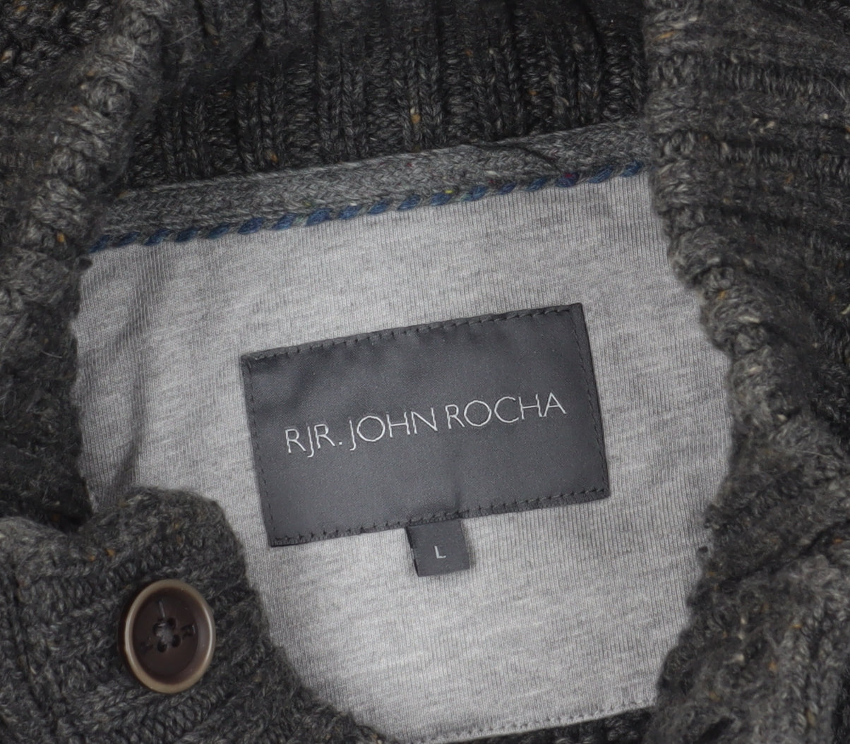 RJR.John Rocha Grey Henley Jumper L Wool Blend