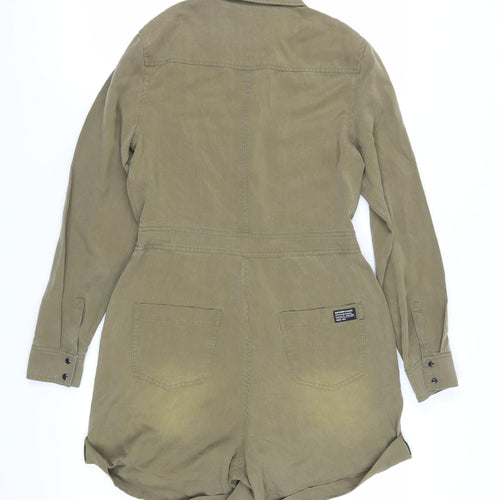 Superdry Green Collared Long Sleeve Jumpsuit - Size 10