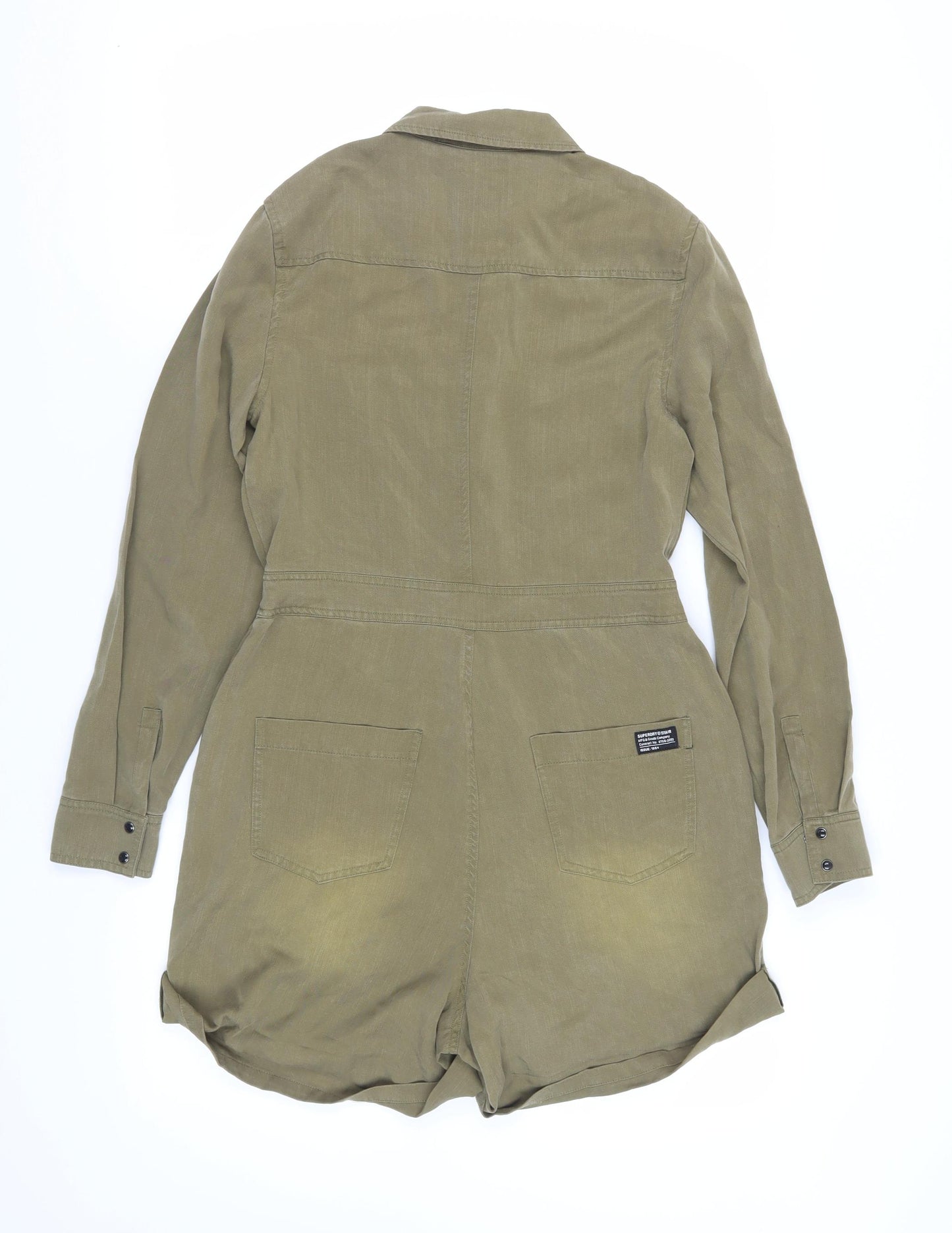 Superdry Green Collared Long Sleeve Jumpsuit - Size 10