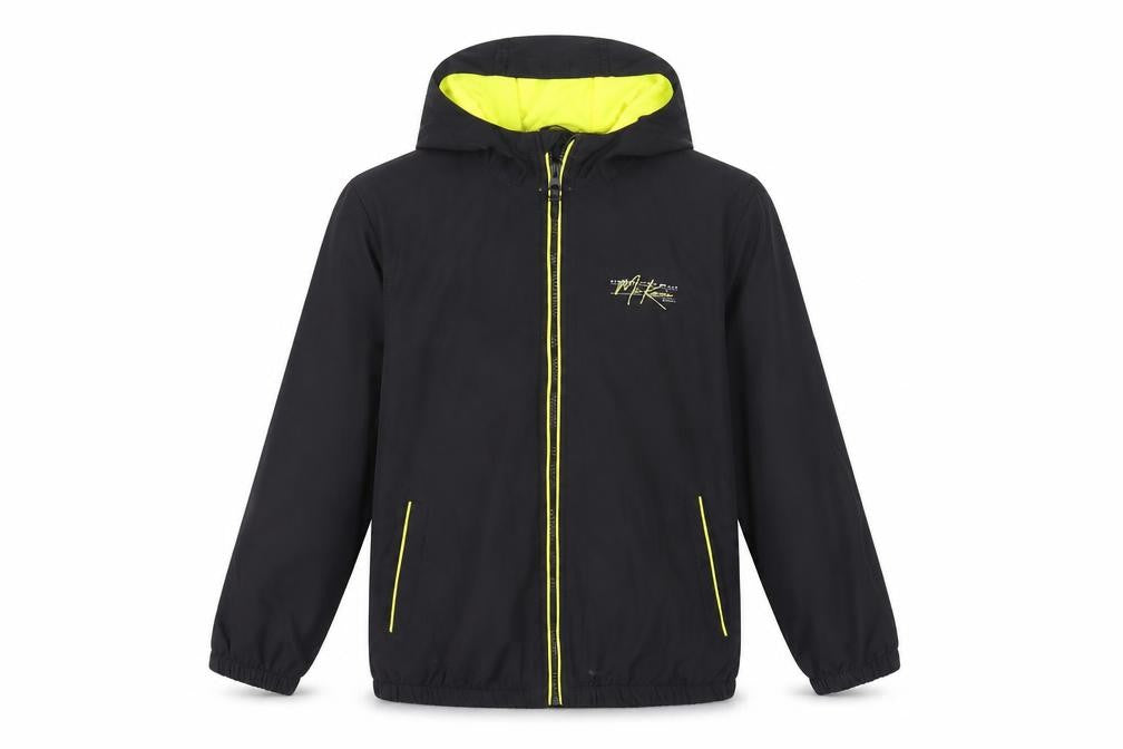 Front view of McKenzie boys’ black hooded windbreaker 10-12 years