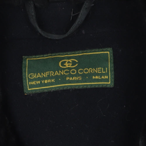 Gianfranco Corneli Black Overcoat, Lined Fur Trim Ladies