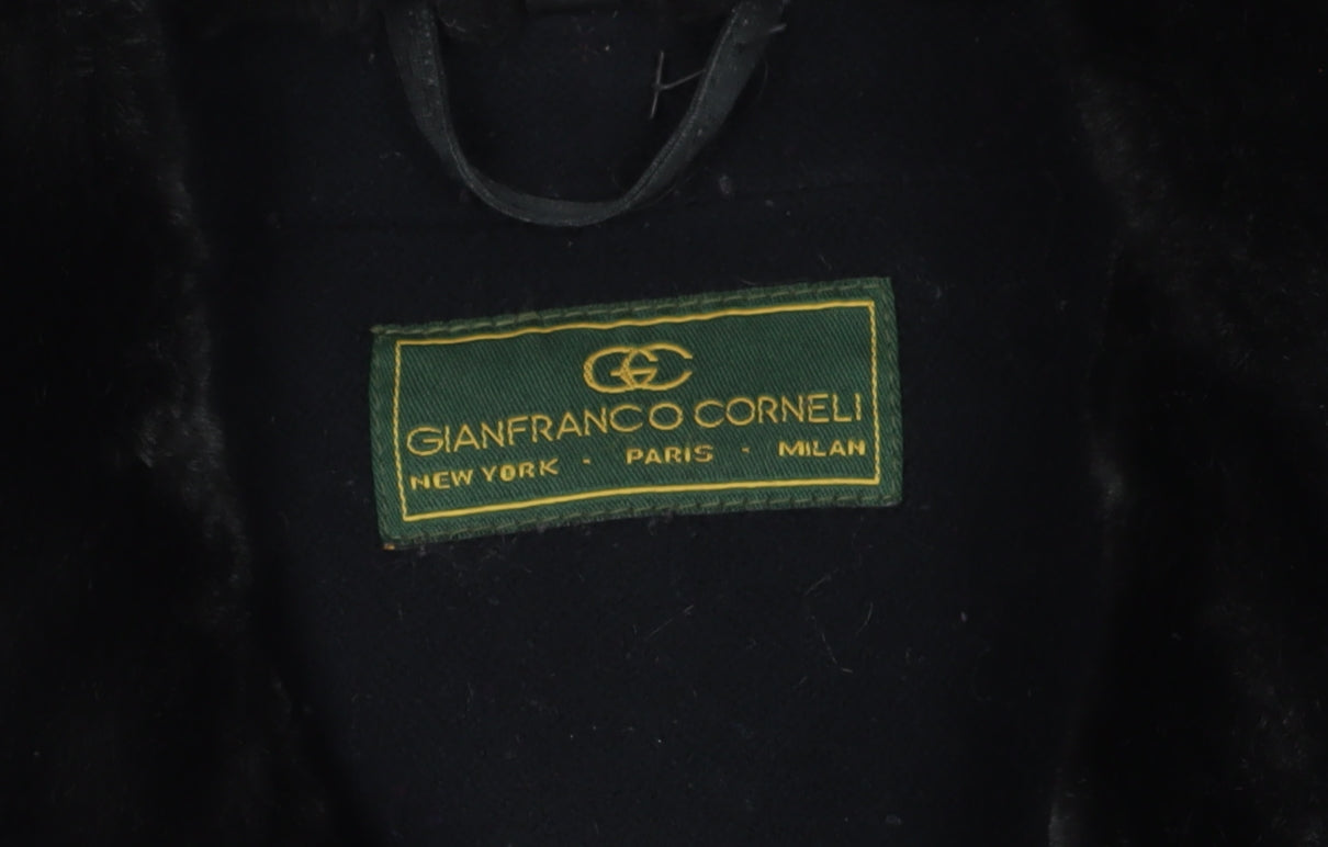 Gianfranco Corneli Black Overcoat, Lined Fur Trim Ladies