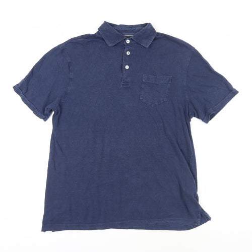 Hackett Blue Linen Polo Shirt, Short Sleeve, Size L