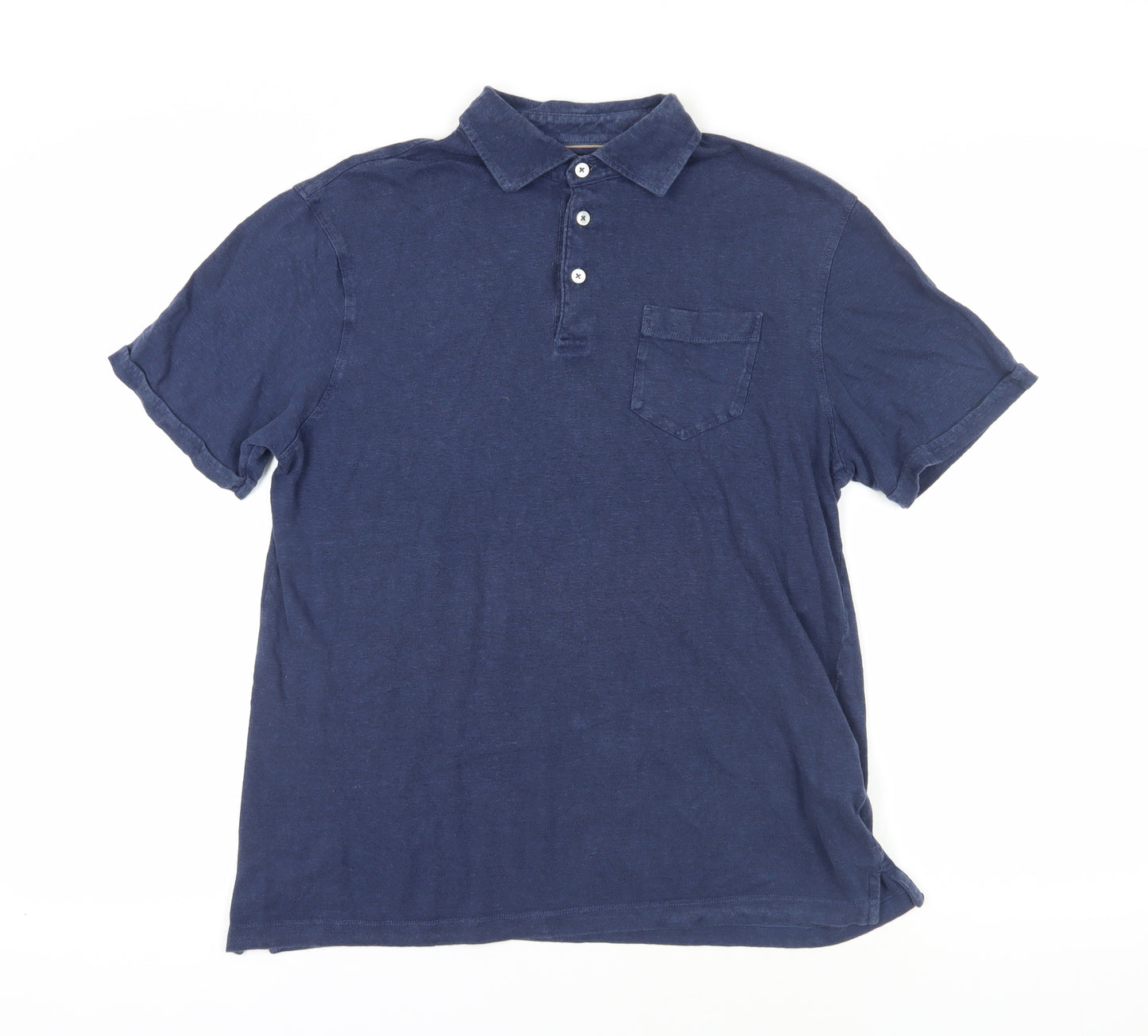 Hackett Blue Linen Polo Shirt, Short Sleeve, Size L