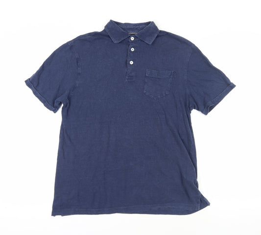 Hackett Blue Linen Polo Shirt, Short Sleeve, Size L