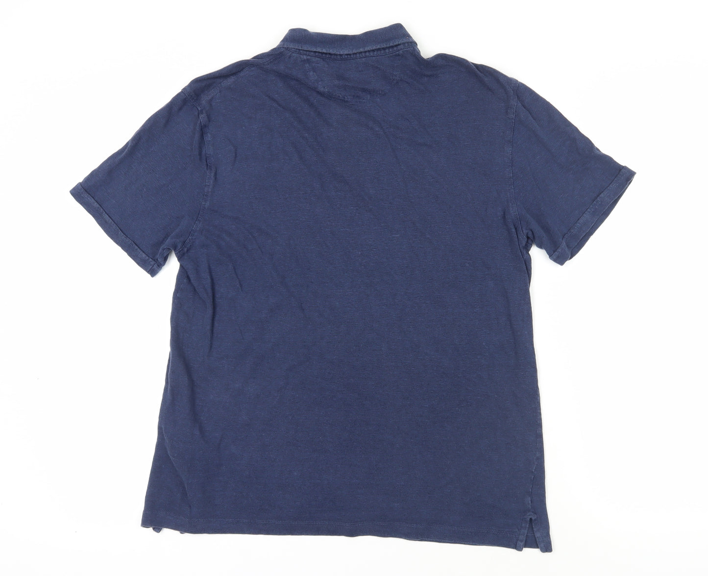 Hackett Blue Linen Polo Shirt, Short Sleeve, Size L