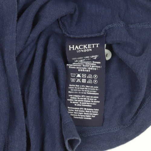 Hackett Blue Linen Polo Shirt, Short Sleeve, Size L