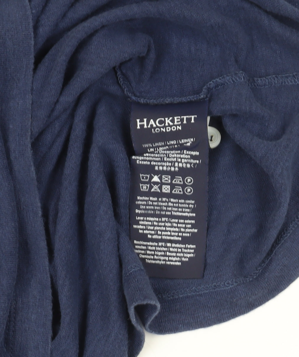 Hackett Blue Linen Polo Shirt, Short Sleeve, Size L